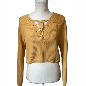 #5 Kendall & Kylie Tie-Up V-Neck Crop Sweater. Size Small